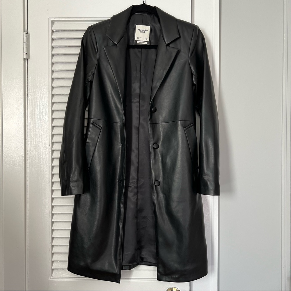NWOT Abercrombie Vegan Leather Long-Length Coat XXS